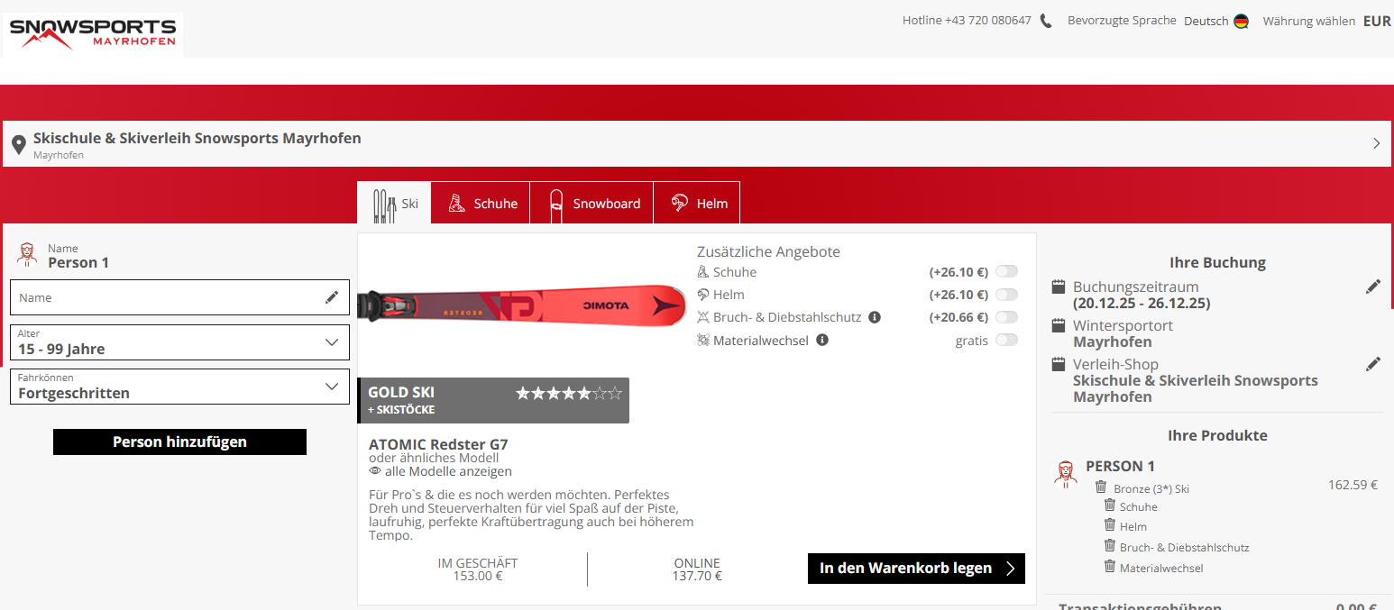 Ski rental Mayrhofen